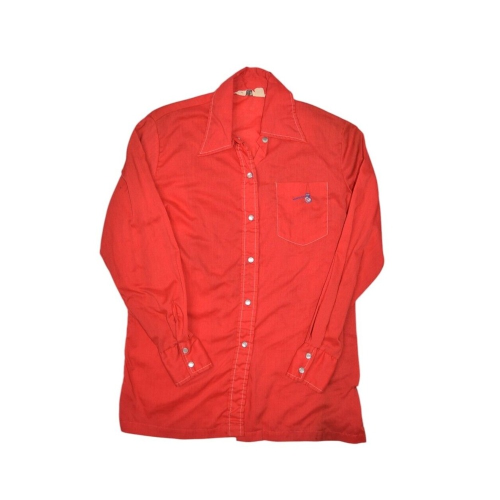 Vintage Western Shirt Womens Medium Red Pearl Snap Jane Hunter Bindle Hobo 70s